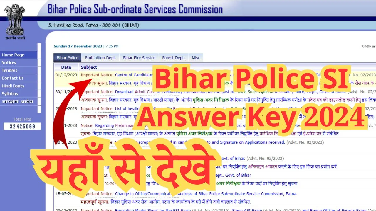 Bihar Police SI Answer Key 2024 Download PDF
