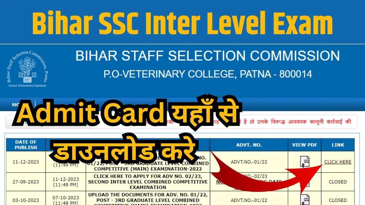 Bihar SSC Inter Level Exam Admit Card Download Link Active 2024